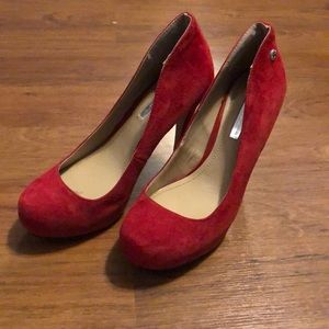 Red Suede Platform Heels